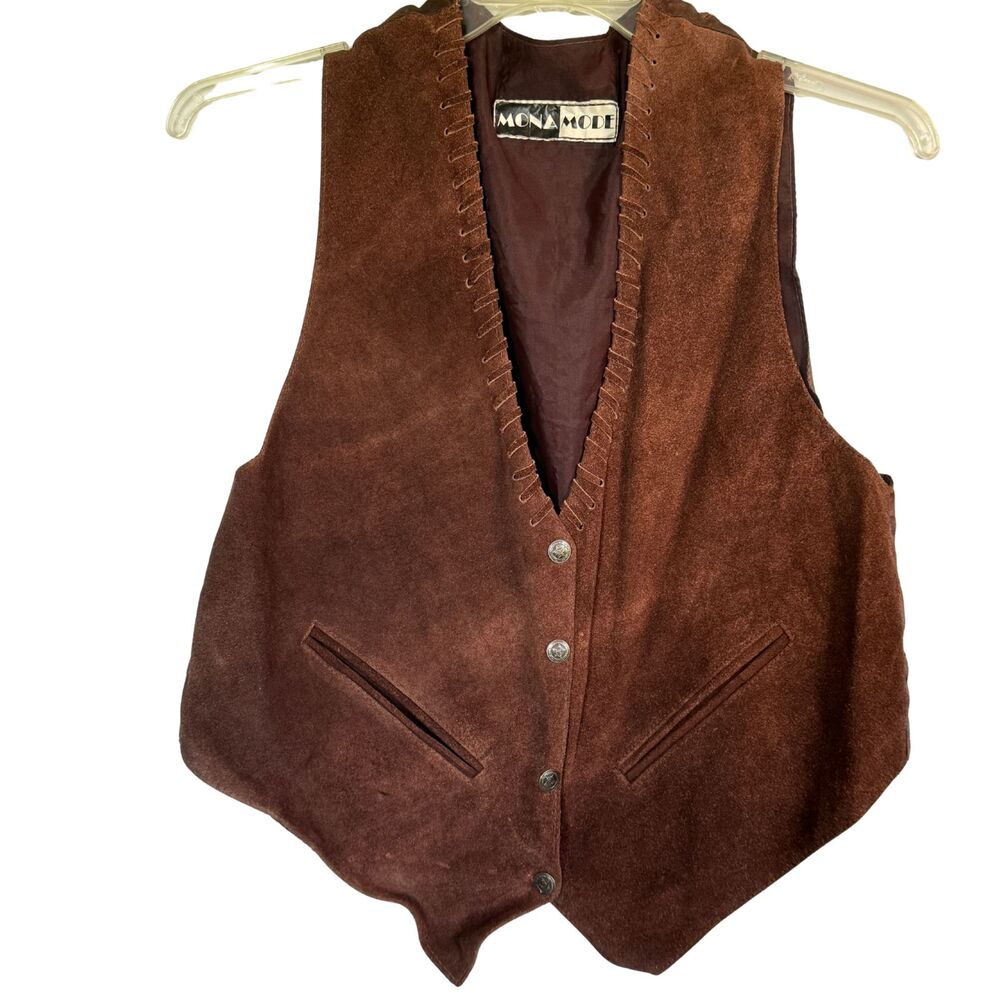 Vintage Mona Mode Suede Vest - Brown Leather Western Style, M